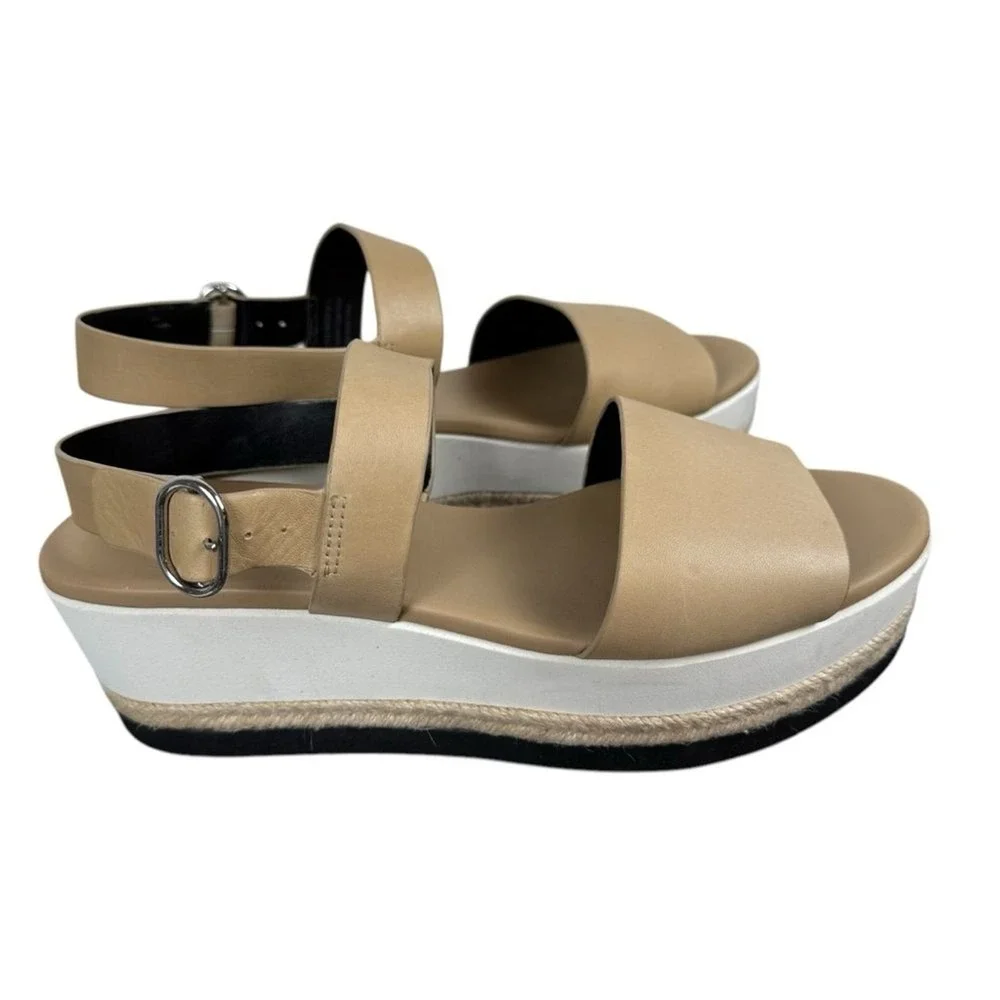 Via Spiga Tan Leather Espadrille Platform Wedge Sandals Slingback Women 8.5